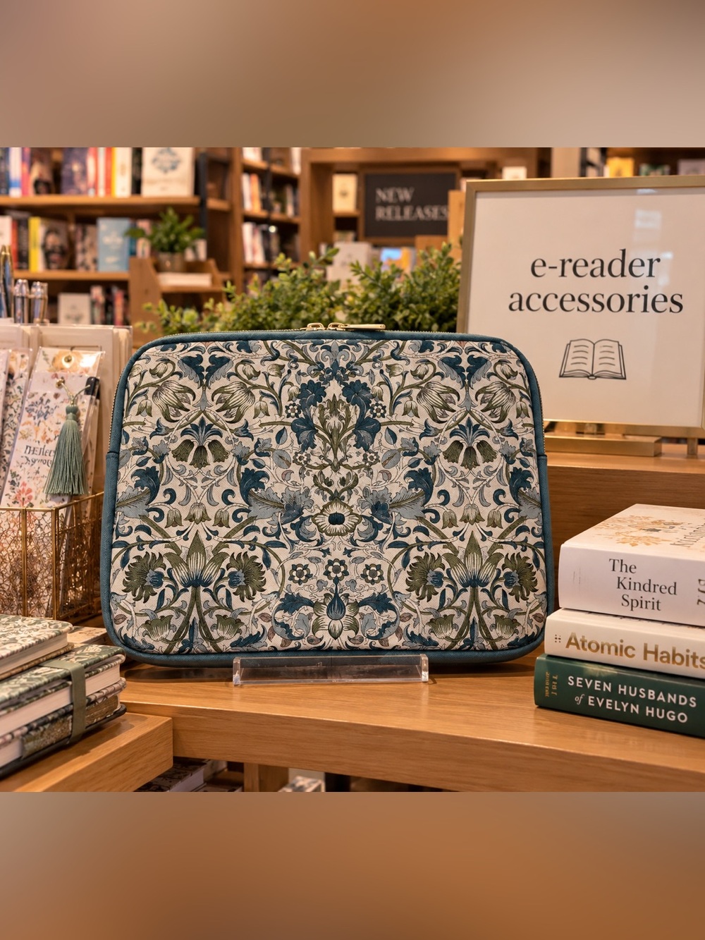 Floral Pattern Tablet Sleeve in Teal and Olive by Morris & Co